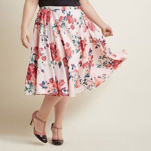 Modcloth Pink Floral Ikebana for All A-Line Skirt - 2X